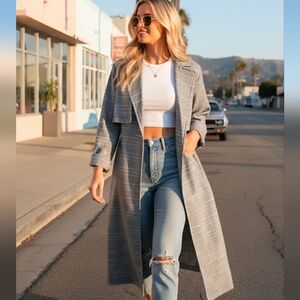 🍓NWT Beautiful Trench Coat plaid belted Duster cardigan jacket
